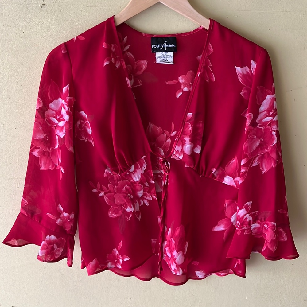 Y2K vintage sheer floral baby doll cardigan by Positive Attitude